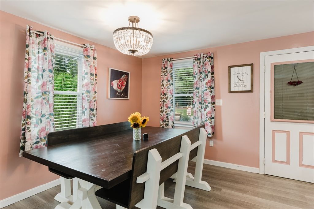 Chandelier, Dining room, Interior, Wood Texture Flooring