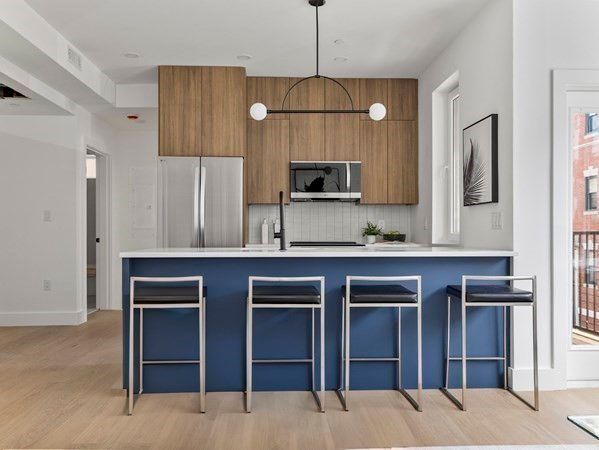 Interior, Kitchen, Pendant Lights, Stainless Steel Appliances, Wood Texture Flooring