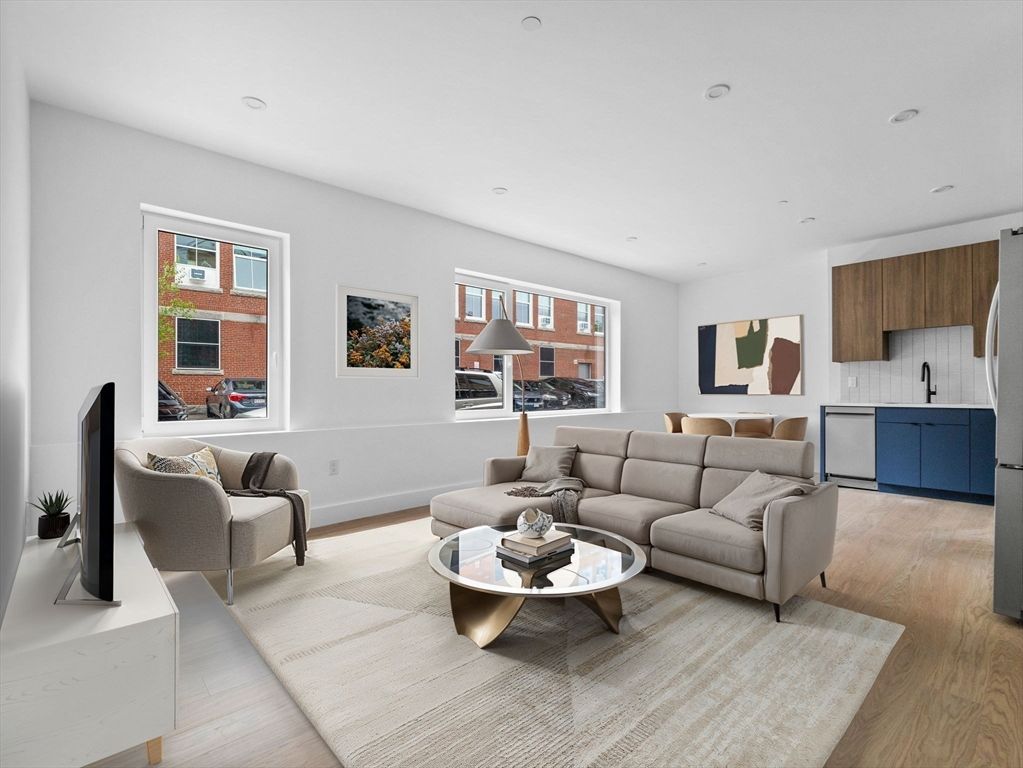 Interior, Kitchen, Living room, Recessed Lighting, Wood Texture Flooring