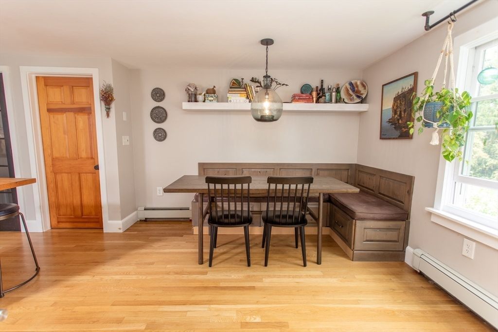 Dining room, Interior, Pendant Lights, Wood Texture Flooring