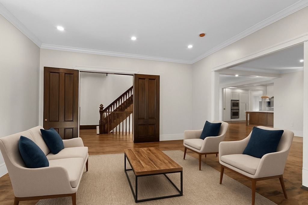 Interior, Living room, Recessed Lighting, Wood Texture Flooring