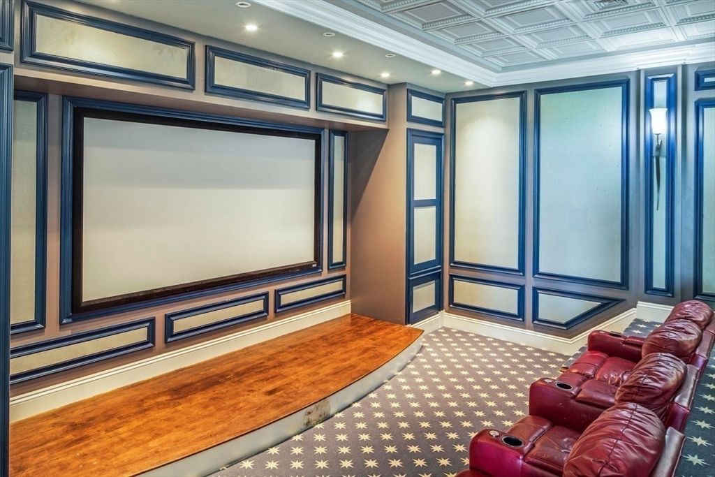 Home Theatre Room, Interior, Projection Screen, Recessed Lighting, Theatre Room, Wood Texture Flooring