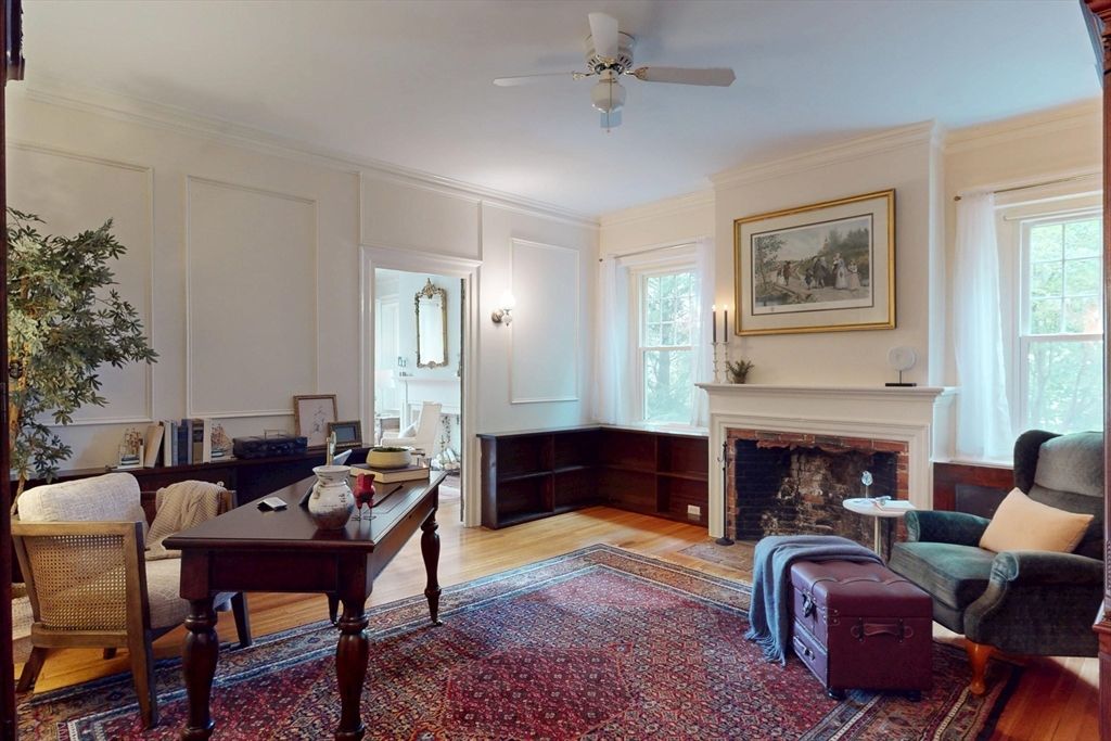 Fireplace, Home Office, Interior, Wood Texture Flooring