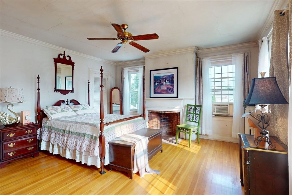 Bedroom, Fireplace, Interior, Wood Texture Flooring