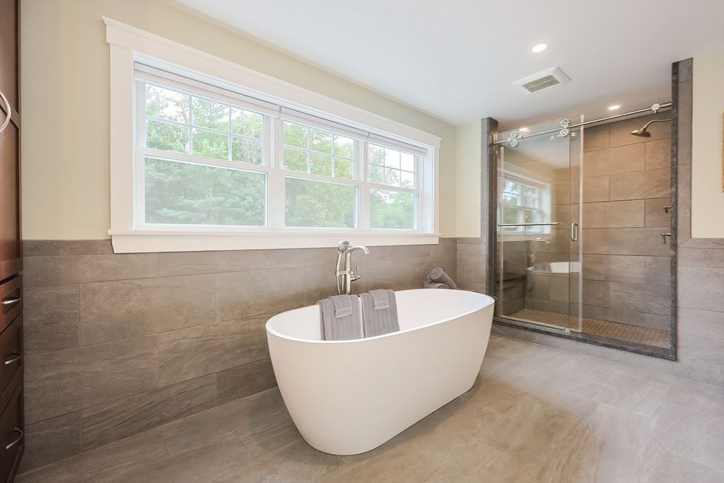 Bathroom, Free Standing Baths, Glass Shower, Interior, Recessed Lighting