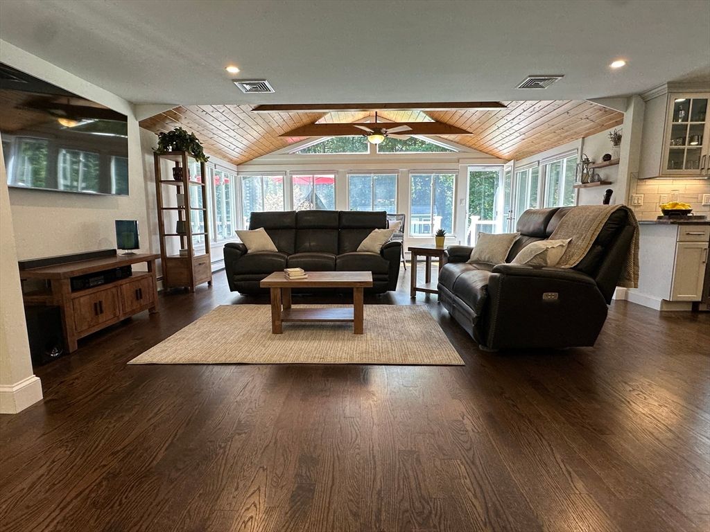 Interior, Living room, Recessed Lighting, Wooden Ceilings, Wood Texture Flooring