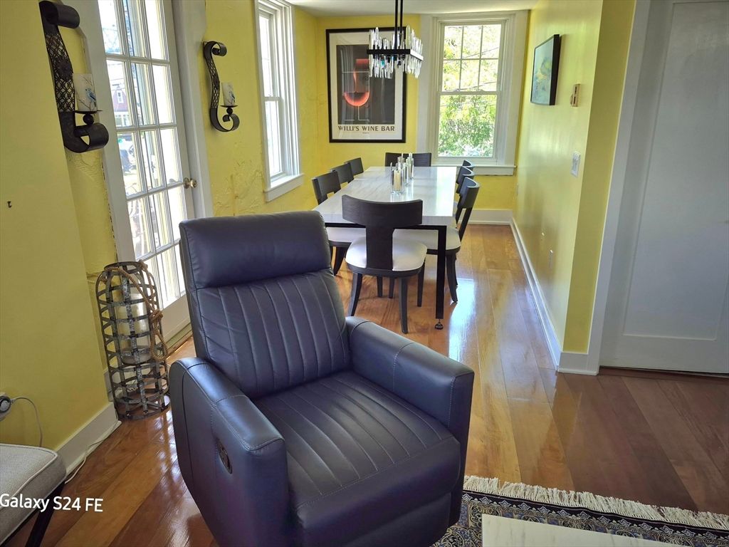 Dining room, Interior, Pendant Lights, Wood Texture Flooring