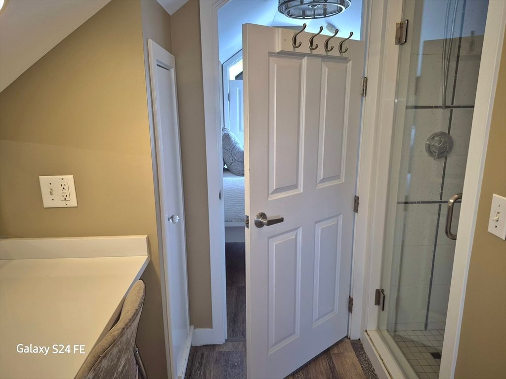 Bathroom, Glass Shower, Interior, Wood Texture Flooring