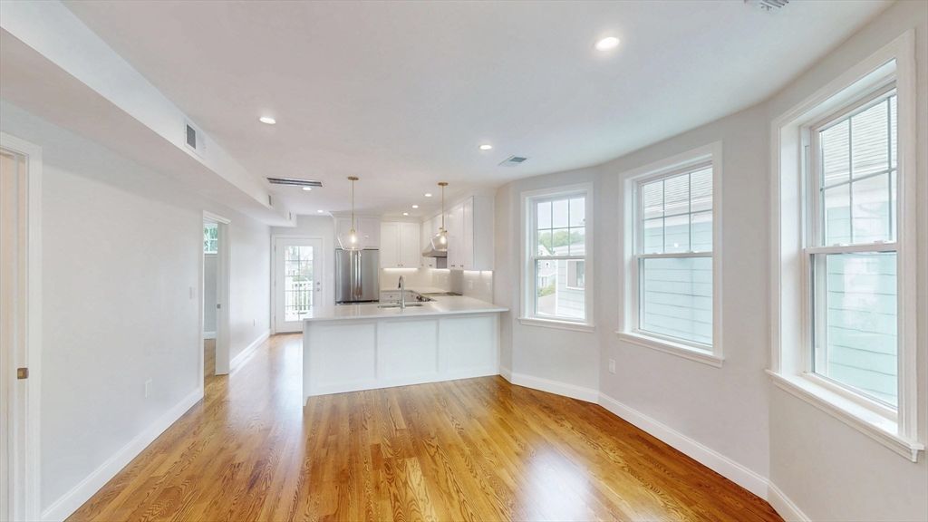 Interior, Kitchen, Pendant Lights, Recessed Lighting, Wood Texture Flooring
