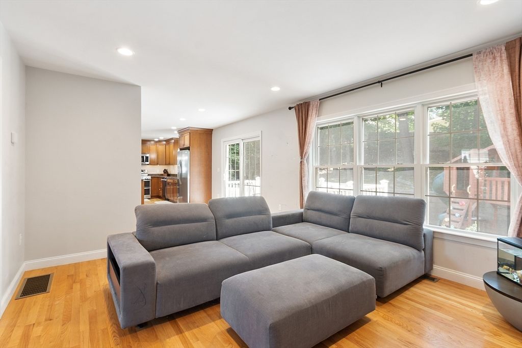 Interior, Kitchen, Living room, Recessed Lighting, Stainless Steel Appliances, Wood Texture Flooring