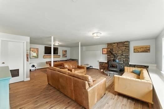 Billiard Table, Fireplace, Interior, Living room, Stone Walls, Wood Texture Flooring