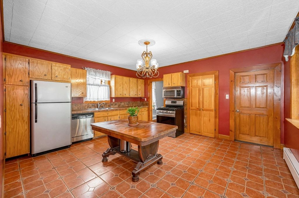 Chandelier, Interior, Kitchen, Stainless Steel Appliances