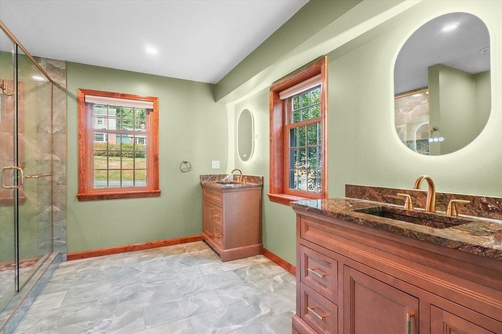 Bathroom, Glass Shower, Interior, Recessed Lighting