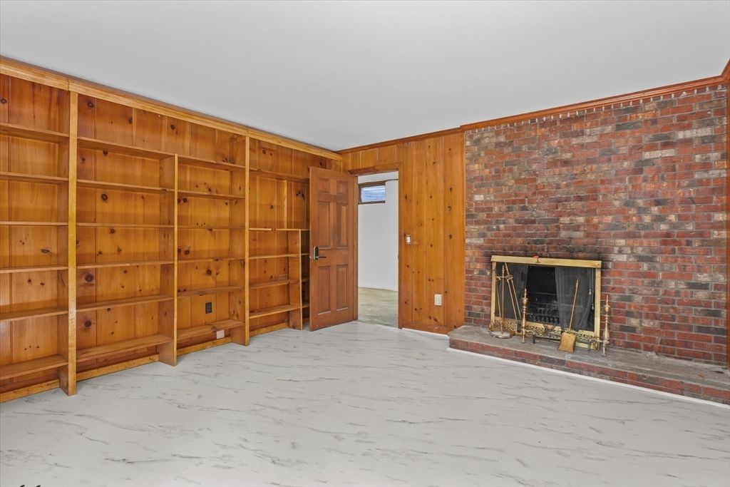 Empty room, Fireplace, Interior, Marble, Stone Walls, Wooden Walls