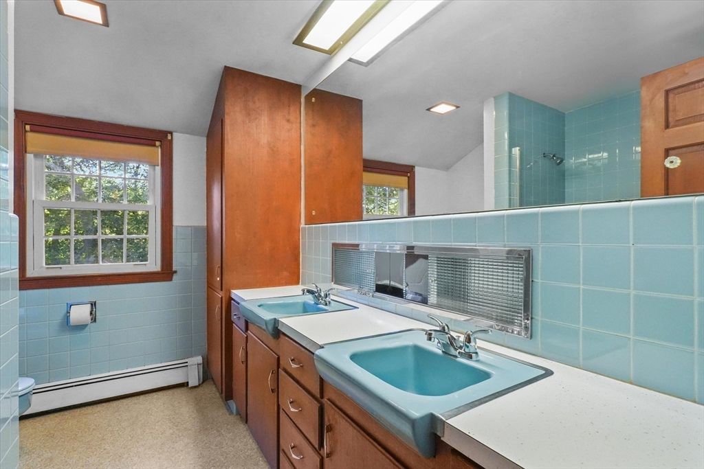 Bathroom, Dual Sink Vanities, Interior, Recessed Lighting, Tile Countertops