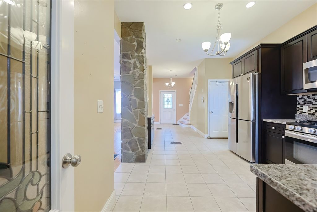 Chandelier, Interior, Kitchen, Pendant Lights, Recessed Lighting, Stainless Steel Appliances