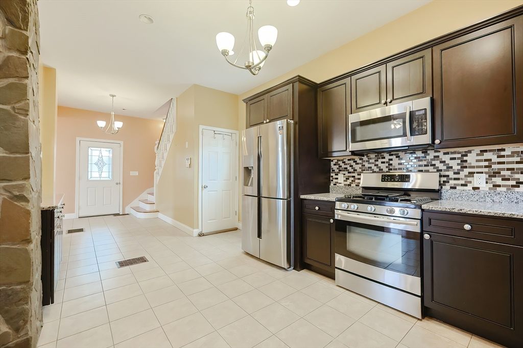 Chandelier, Interior, Kitchen, Pendant Lights, Stainless Steel Appliances