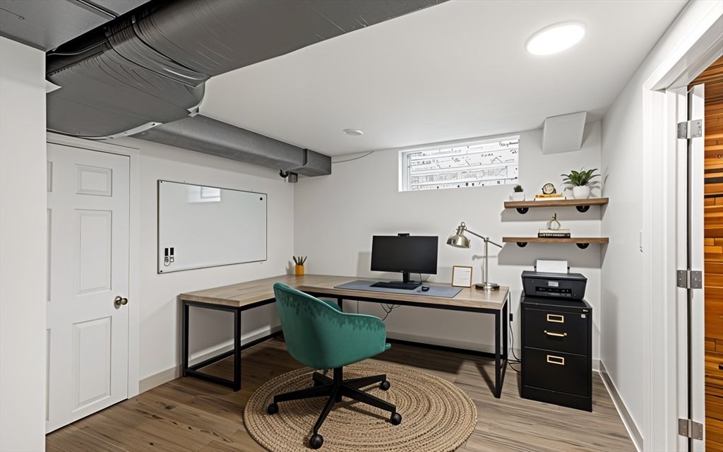 Home Office, Interior, Recessed Lighting, Wood Texture Flooring