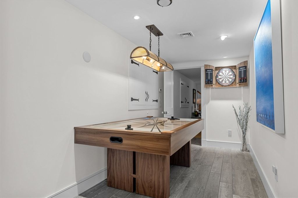 Game Room, Interior, Pendant Lights, Recessed Lighting, Wood Texture Flooring