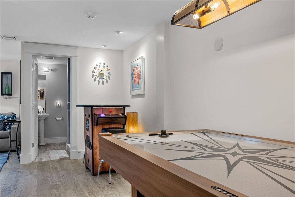 Bathroom, Game Room, Interior, Recessed Lighting, Wood Texture Flooring