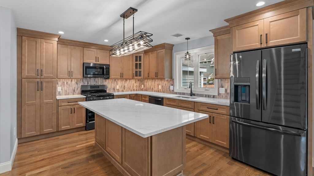 Interior, Kitchen, Pendant Lights, Recessed Lighting, Wood Texture Flooring
