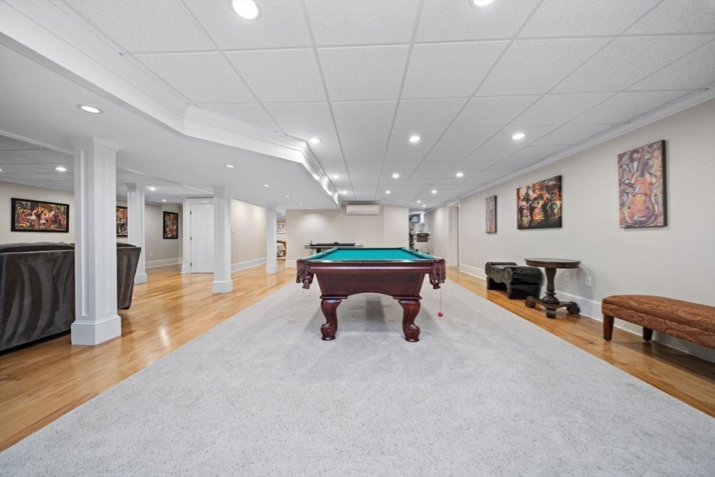 Billiard Table, Game Room, Interior, Recessed Lighting, Wood Texture Flooring