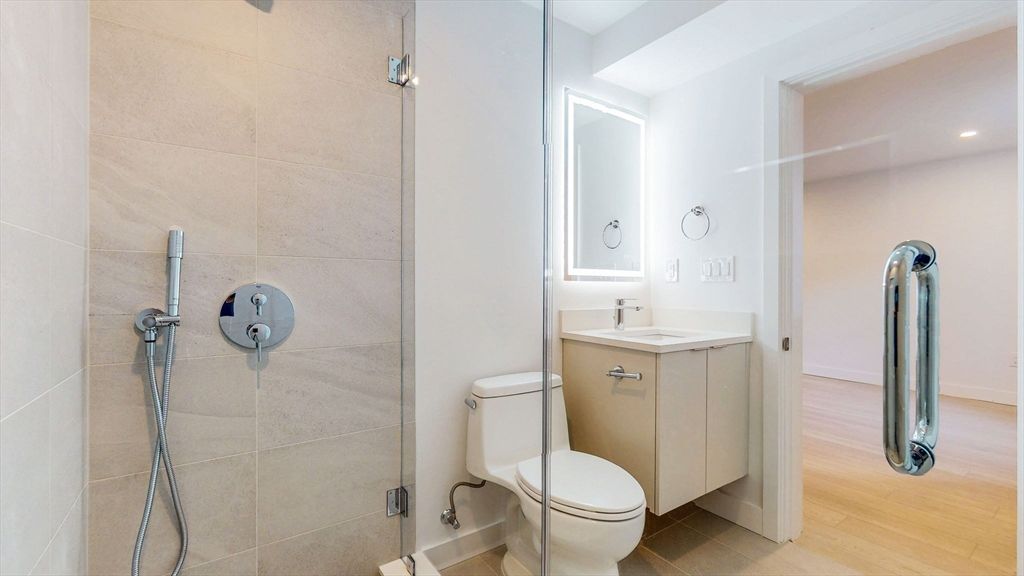 Bathroom, Interior, Recessed Lighting, Wood Texture Flooring