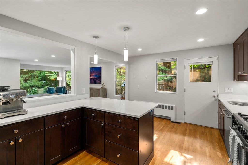 Interior, Kitchen, Pendant Lights, Recessed Lighting, Wood Texture Flooring