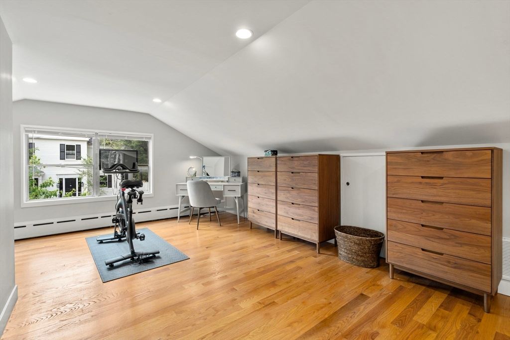 Fitness Equipment, Home Office, Interior, Recessed Lighting, Wood Texture Flooring