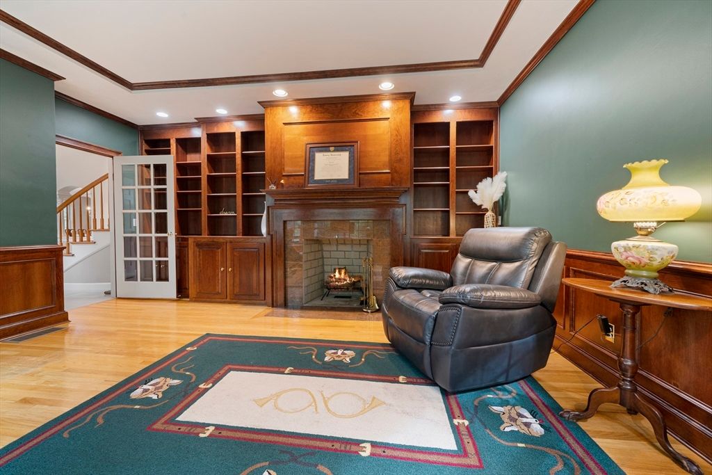 Fireplace, Interior, Recessed Lighting, Wood Texture Flooring