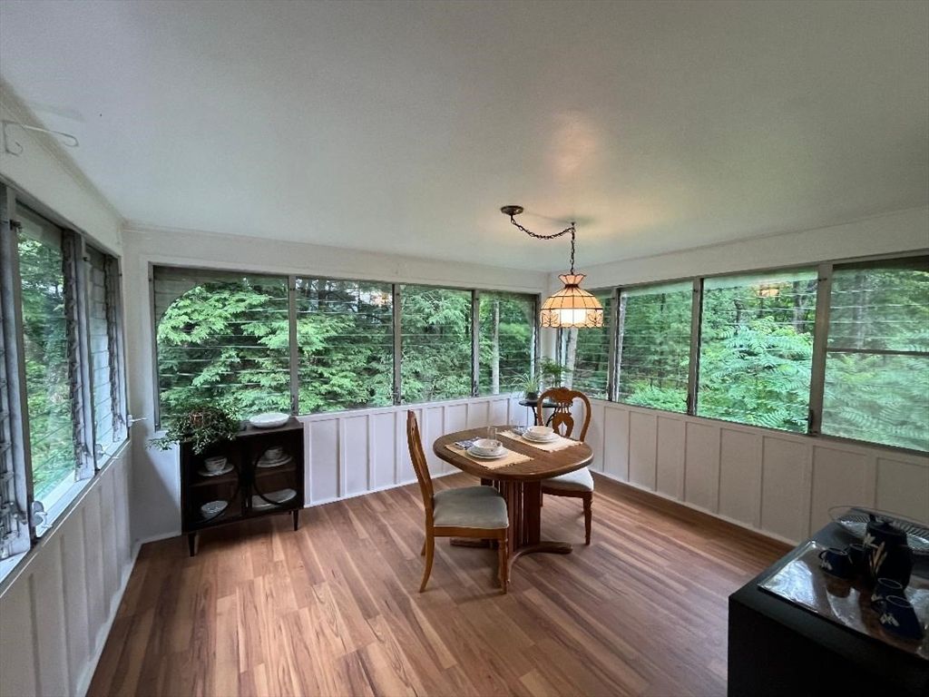 Dining room, Interior, Pendant Lights, Wood Texture Flooring