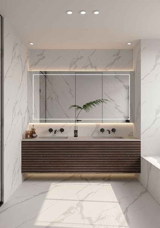 Bathroom, Interior, Marble, Marble Walls, Recessed Lighting