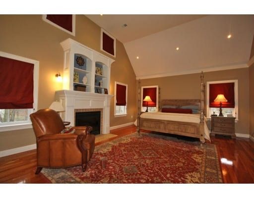 Bedroom, Fireplace, Interior, Recessed Lighting, Wood Texture Flooring