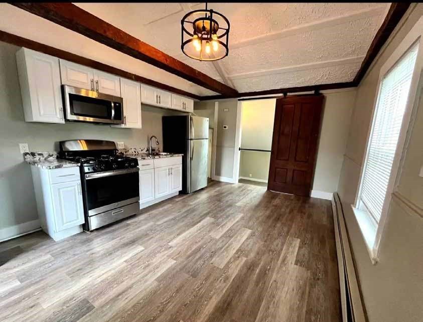 Interior, Kitchen, Pendant Lights, Stainless Steel Appliances, Wood Texture Flooring