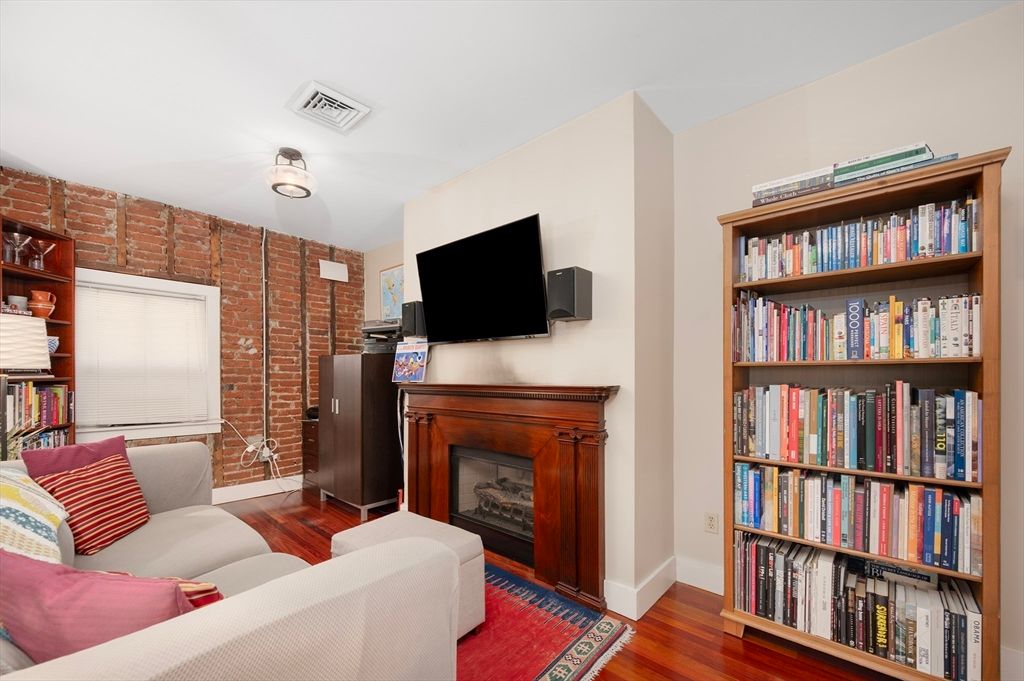 Fireplace, Interior, Living room, Stone Walls, Wood Texture Flooring