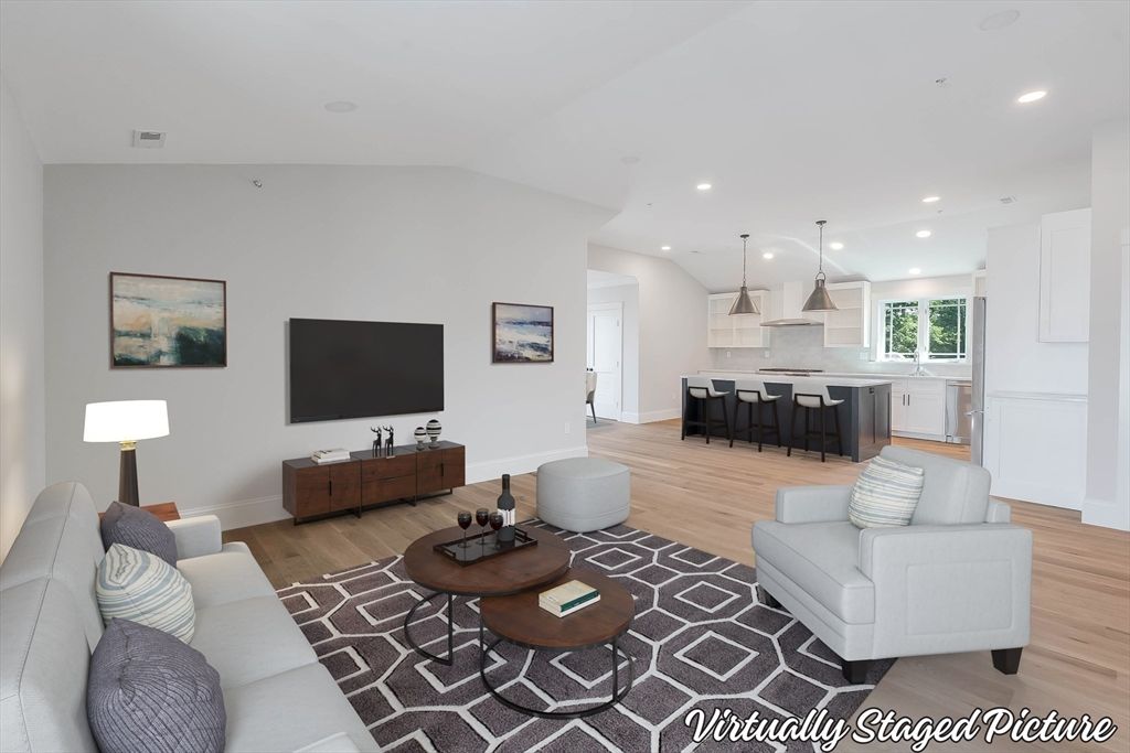Interior, Kitchen, Living room, Pendant Lights, Recessed Lighting, Wood Texture Flooring