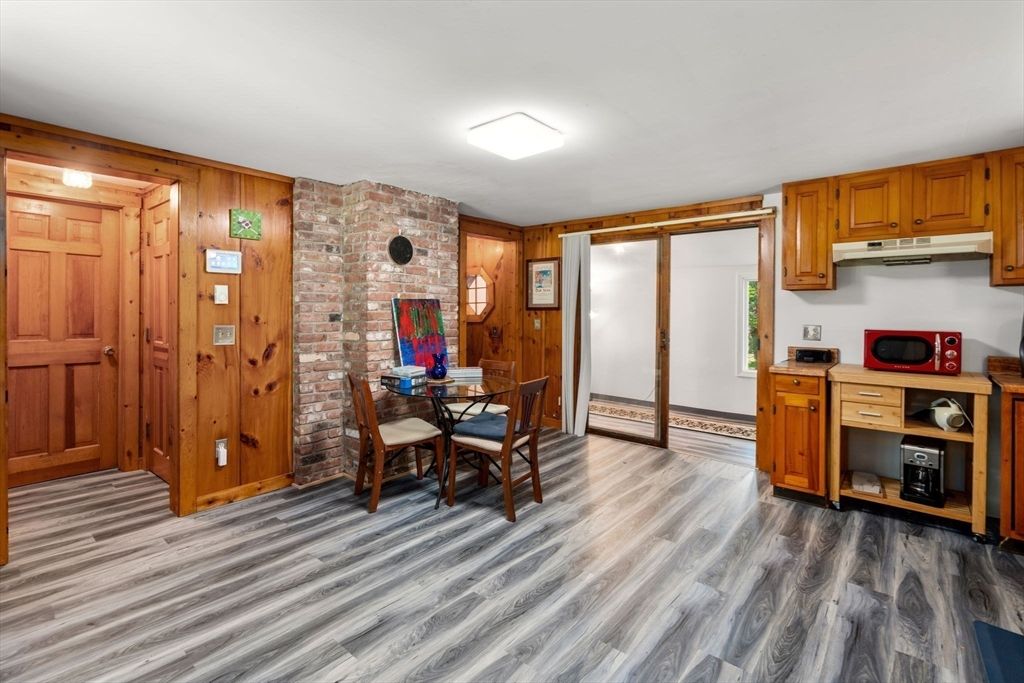 Dining room, Interior, Stone Walls, Wood Texture Flooring, Wooden Walls