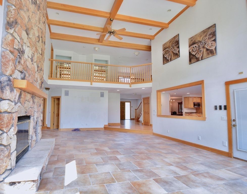 Fireplace, Interior, Recessed Lighting, Wooden Beams