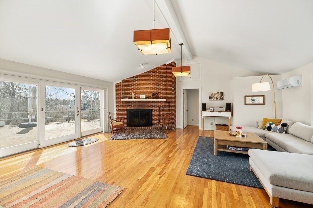 Fireplace, Interior, Living room, Stone Walls, Wood Texture Flooring