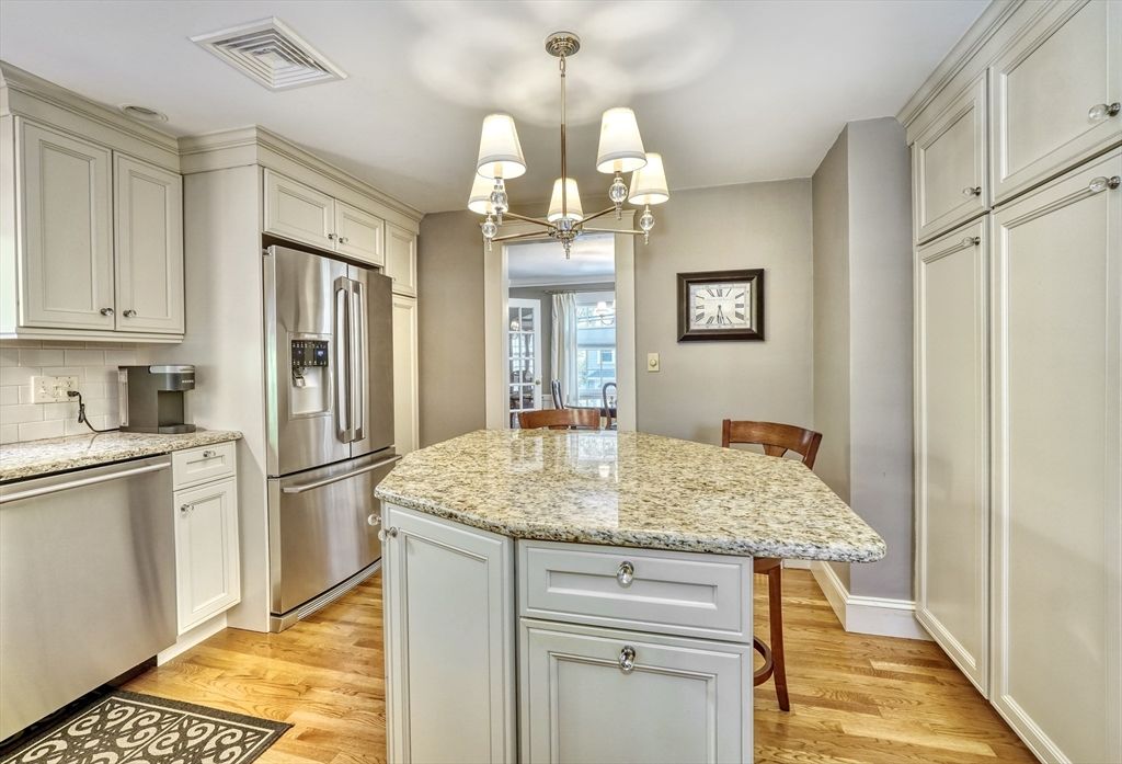 Chandelier, Interior, Kitchen, Stainless Steel Appliances, Wood Texture Flooring