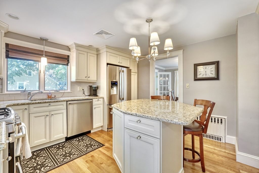 Chandelier, Interior, Kitchen, Stainless Steel Appliances, Wood Texture Flooring