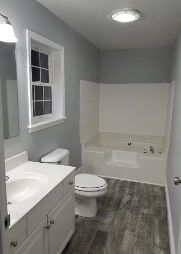 Bathroom, Interior, Recessed Lighting, Wood Texture Flooring
