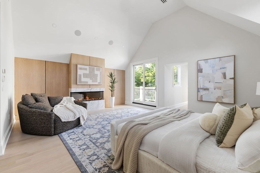 Bedroom, Fireplace, Interior, Wood Texture Flooring