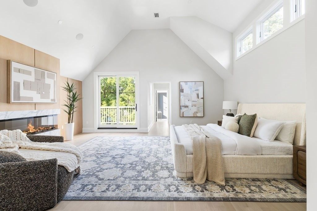 Bedroom, Fireplace, Interior, Wood Texture Flooring