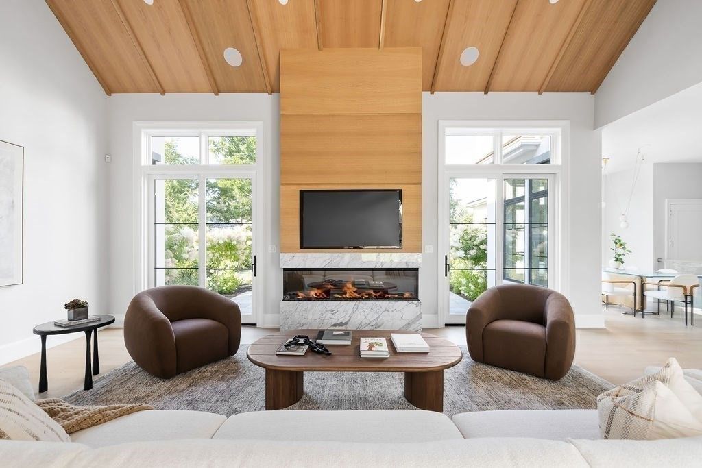 Fireplace, Interior, Living room, Recessed Lighting, Wooden Ceilings, Wood Texture Flooring, Wooden Walls