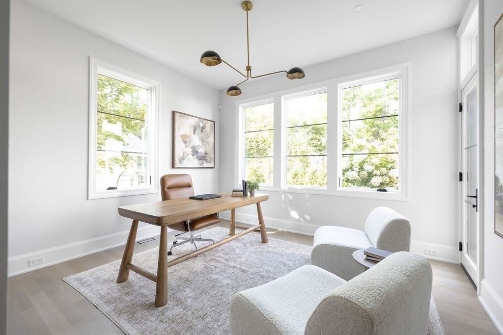 Home Office, Interior, Pendant Lights, Wood Texture Flooring