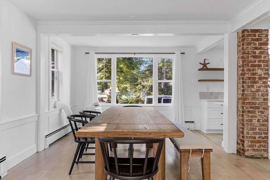 Dining room, Interior, Stone Walls, Wood Texture Flooring