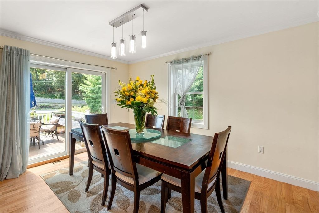 Dining room, Interior, Pendant Lights, Wood Texture Flooring