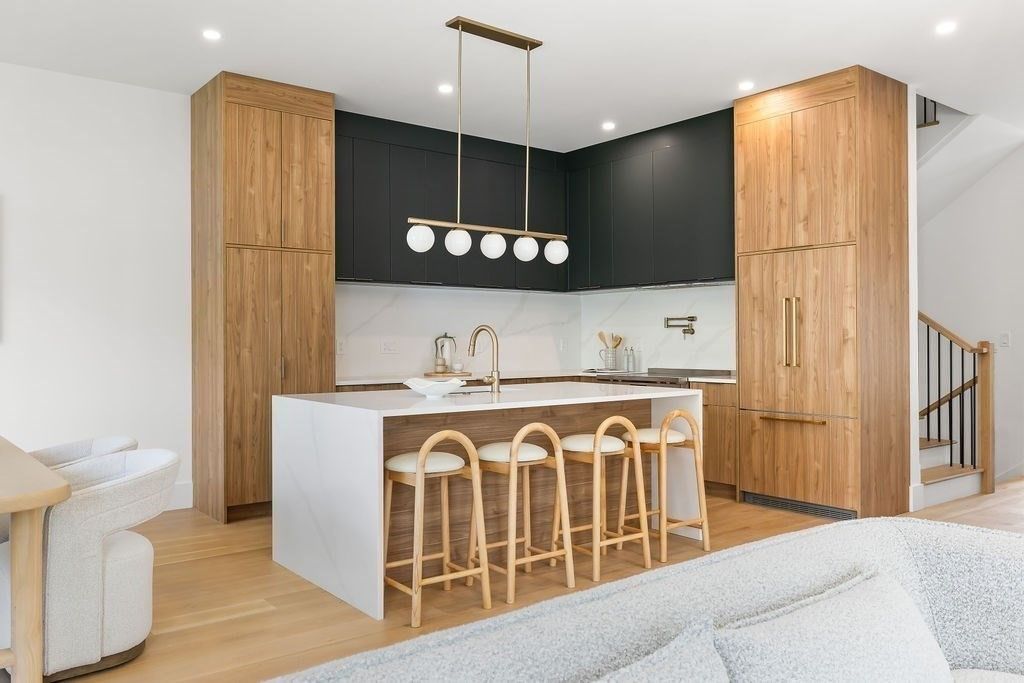 Interior, Kitchen, Marble Walls, Wood Texture Flooring