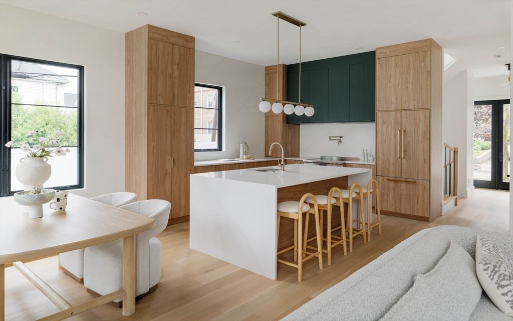 Interior, Kitchen, Pendant Lights, Recessed Lighting, Wood Texture Flooring